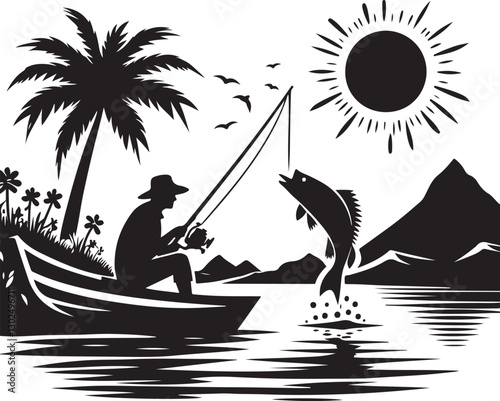 Fishing silhouette, fishing vector, fisherman svg, fish svg, fishing clipart, bass fishing, fly fishing vector, fishing boat silhouette, fishing rod vector, fishing lure svg, fishing hook silhouette, 
