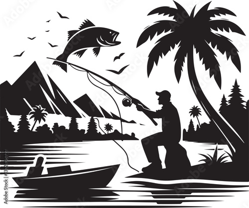 Fishing silhouette, fishing vector, fisherman svg, fish svg, fishing clipart, bass fishing, fly fishing vector, fishing boat silhouette, fishing rod vector, fishing lure svg, fishing hook silhouette, 