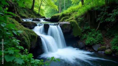 beautiful waterfall in the jungle during the day in good weather