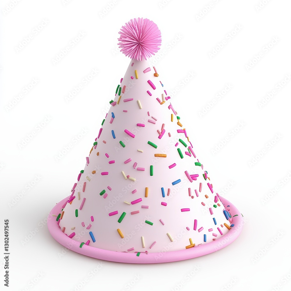 Pink Pixelated Party Hat with Sprinkles on White Background Pink Pixelated Party Hat with Sprinkles on White Background