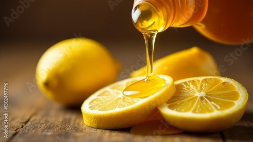 lemon with honey on a wooden board