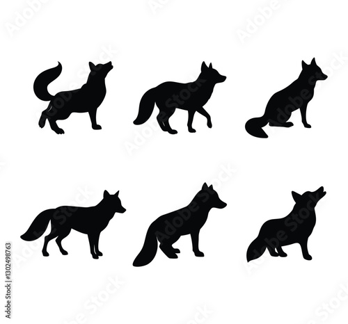 black silhouettes of fox vector