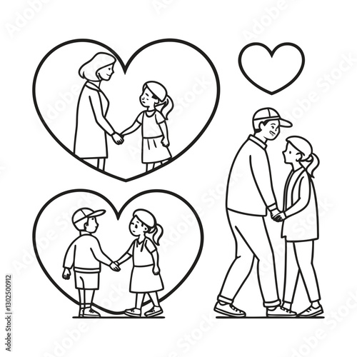 A set of family-related icons with line editing 