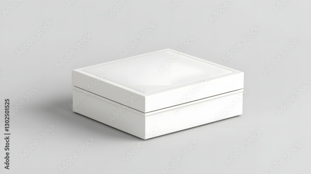Elegant white box with a transparent lid placed on a smooth gray surface, ideal for packaging gifts Elegant white box with a transparent lid placed on a smooth gray surface, ideal for packaging gifts