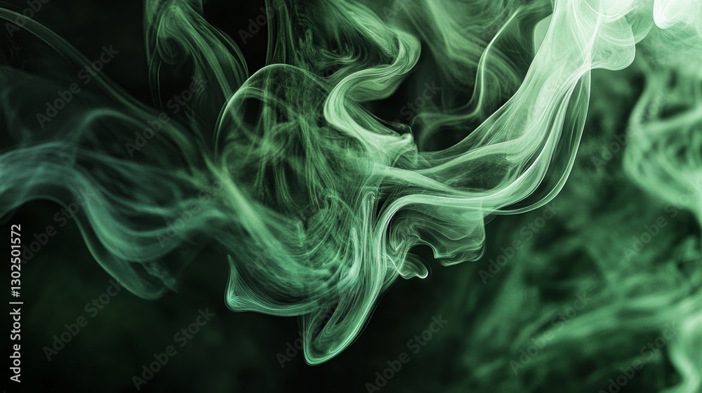 Fototapeta premium Realistic digital painting of swirling green smoke on a black background with dynamic brush strokes