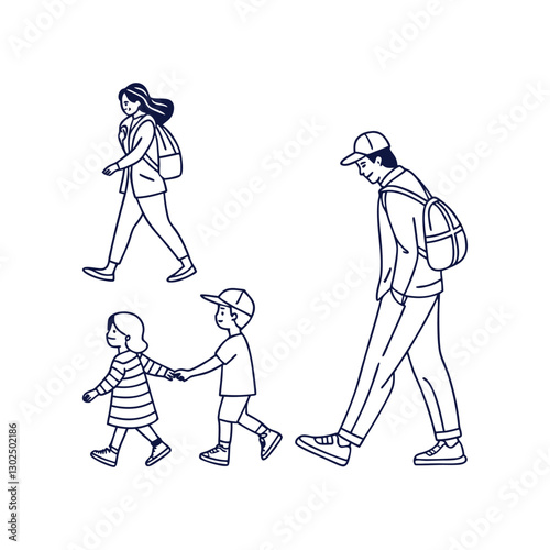 A set of family-related icons with line editing 