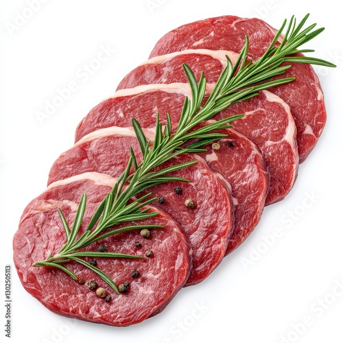 Raw Red Meat Slices with Rosemary and Peppercorns