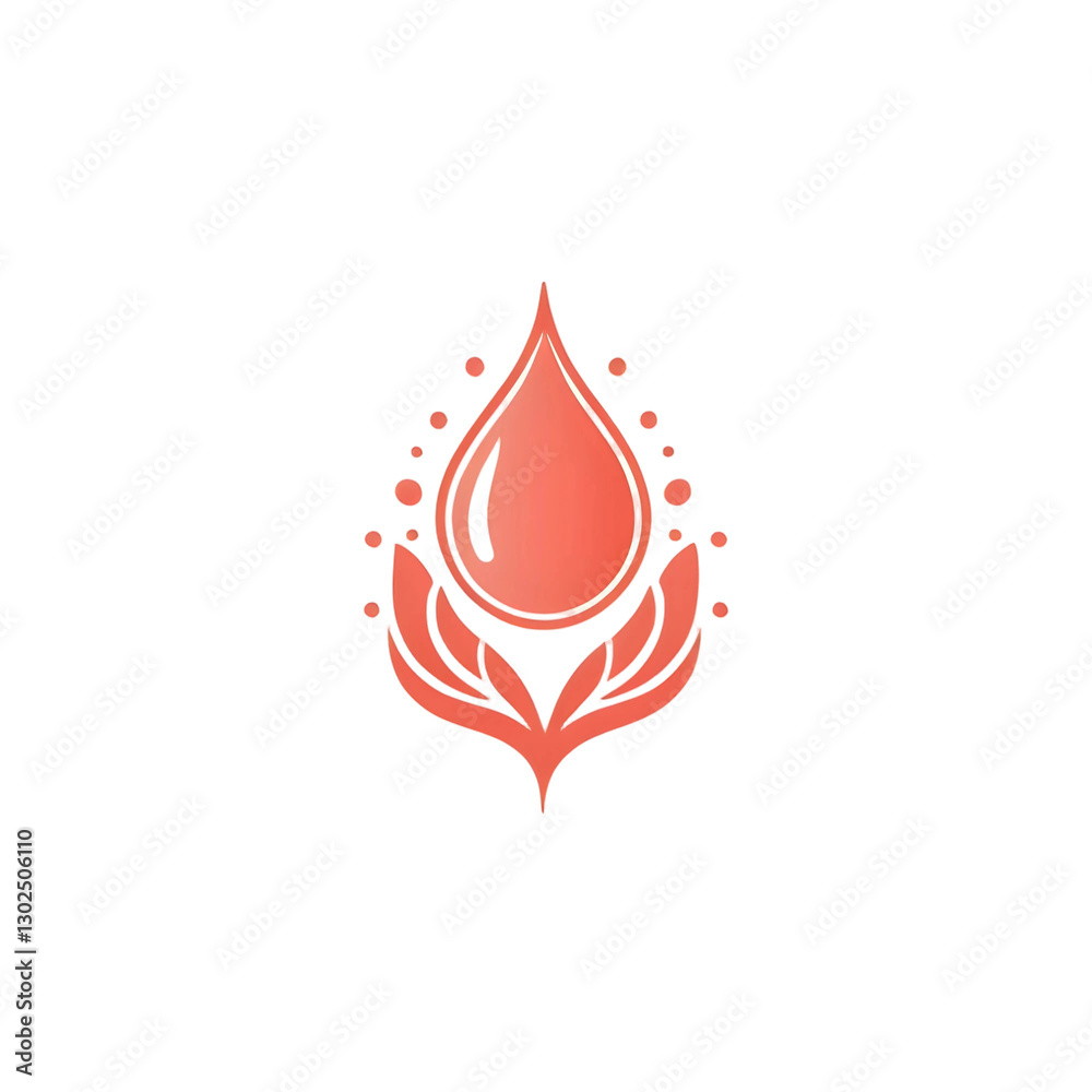 Minimalist Red Droplet and Lotus Flower Symbol on White Background Minimalist Red Droplet and Lotus Flower Symbol on White Background