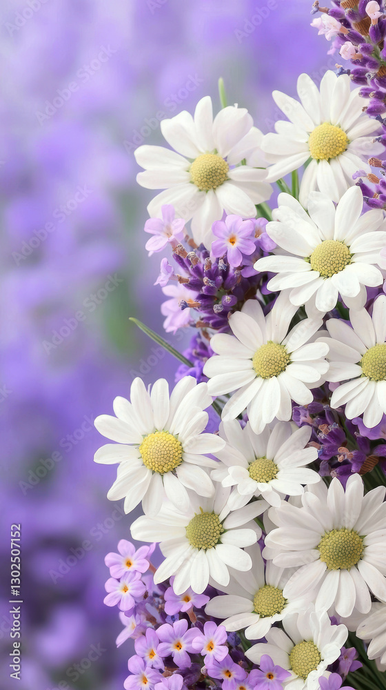 Beautiful lavender and chamomile flowers create serene atmosphere Beautiful lavender and chamomile flowers create serene atmosphere