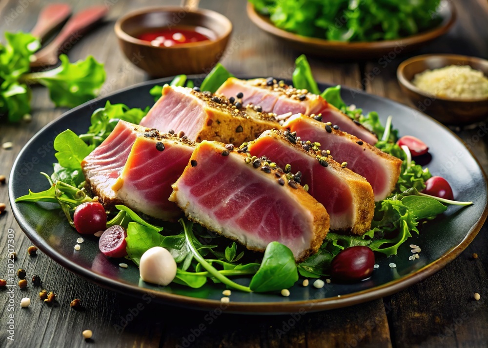 Surreal tuna, high protein, mixed greens, sesame-dressed delight. Surreal tuna, high protein, mixed greens, sesame-dressed delight.
