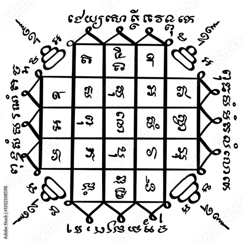 Yant Maha Siri Mongkhon or Great Auspicious Yantra. Thai text translation:  auspiciousness, prosperity, and good fortune