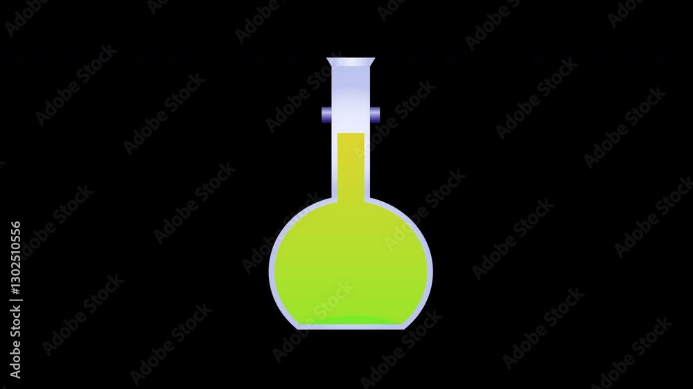 A concept loop animation video of a laboratory test tube flask with colored liquid icon with an alpha channel.