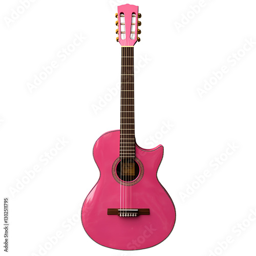 A pink acoustic guitar isolated on a transparent background 