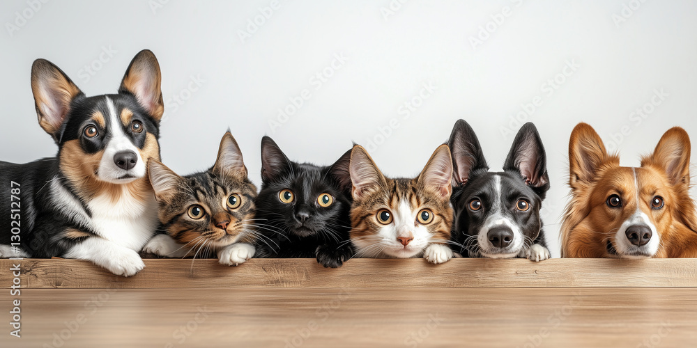 고양이와 강아지들이 식탁을 넘어 지켜보고있다. Cats and dogs are watching across the table. 고양이와 강아지들이 식탁을 넘어 지켜보고있다. Cats and dogs are watching across the table.