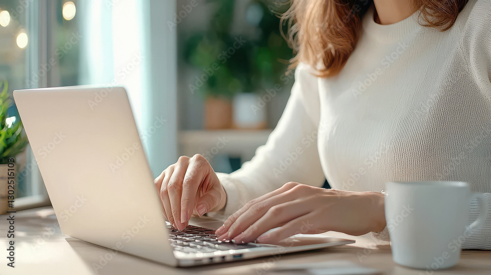 Naklejka premium Closeup, business woman finger signing on digital tablet