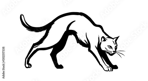 Stylized Black and White Cat Silhouette Illustration