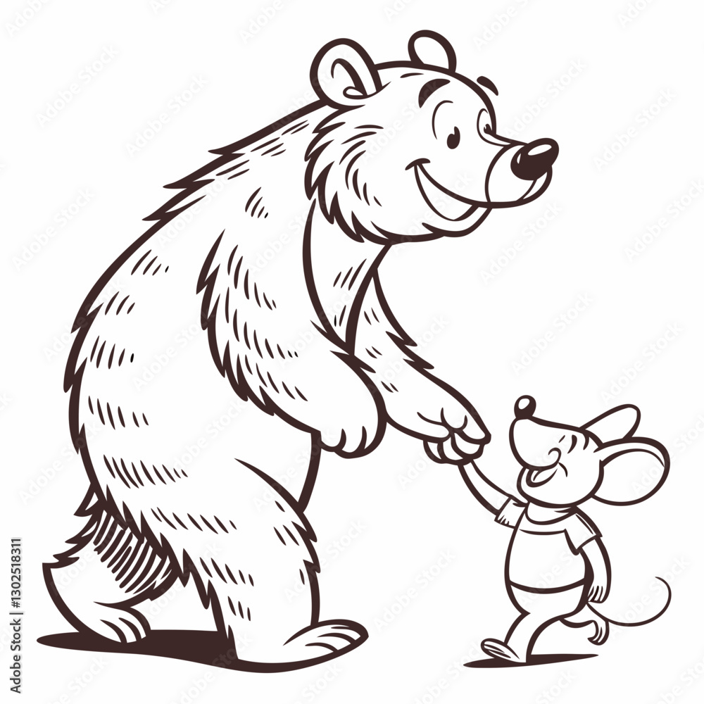 Friendly Bear and Mouse Holding Hands - Cute Cartoon Animal Friendship Vector
Friendly Bear and Mouse Holding Hands - Cute Cartoon Animal Friendship Vector