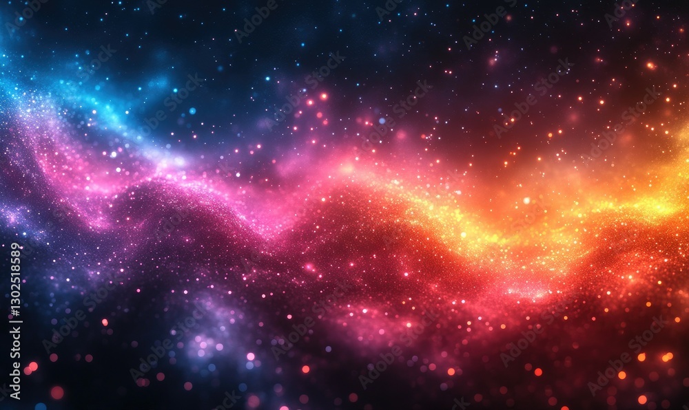 Fototapeta premium Abstract nebulae in vibrant colours, glowing particles, cosmic background, space scene, digital art, futuristic, glowing, colorful, dynamic, vibrant, cosmic, nebula, star, galaxy, stars, space
