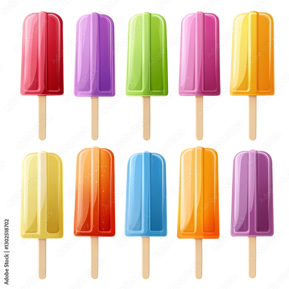 Set of rainbow popsicles in multiple fruit flavors isolated on transparent background Set of rainbow popsicles in multiple fruit flavors isolated on transparent background