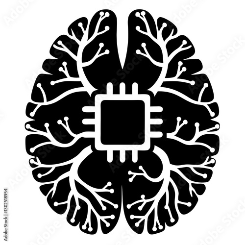 Futuristic Neural Circuit Tree - AI and Technology Brain Network Vector

