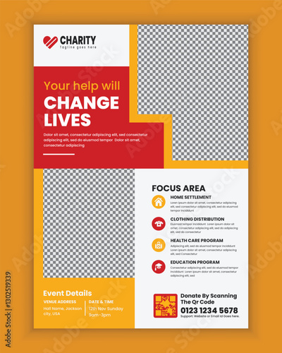 Charity Fundraising Seminar A4 Size Flyer Design or  Editable Fundraising Poster, Leaflet, and Handbill Design Template