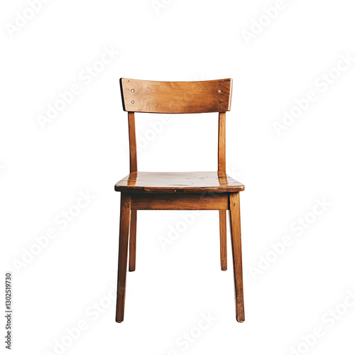 A simple wooden chair with a classic, sturdy design, isolated on a transparent background, PNG,  for versatile use in design projects