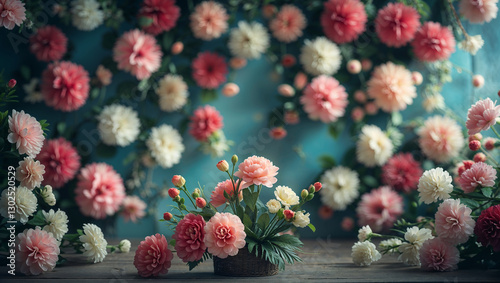 Wallpaper Mural Delicate pink and white flowers forming a floral backdrop with a bouquet in the foreground Torontodigital.ca