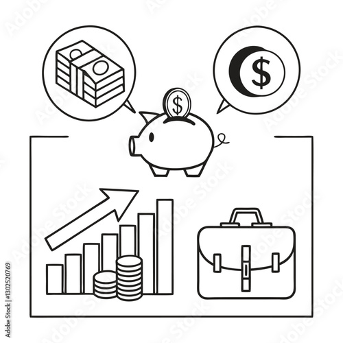 Investment-related icon set that allows line editing