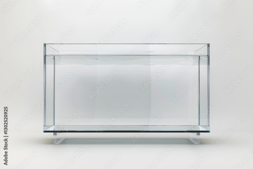 Empty glass aquarium tank with clear water, minimalistic design, suitable for aquatic environments or decor Empty glass aquarium tank with clear water, minimalistic design, suitable for aquatic environments or decor