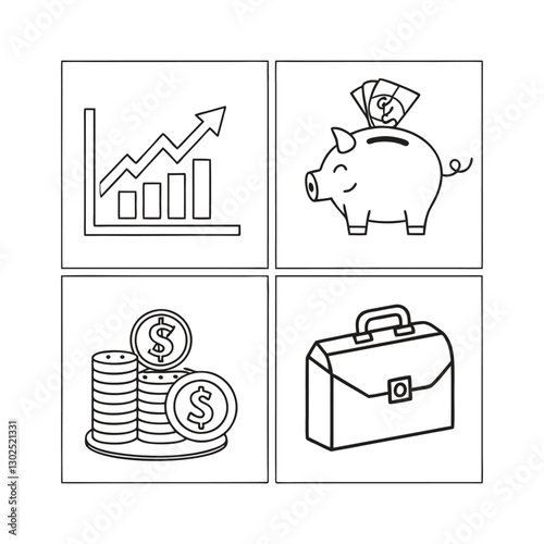 Investment-related icon set that allows line editing