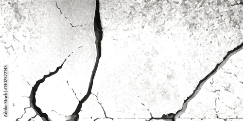 Distressed Vector Texture Overlays Featuring Earthquake-Induced Cracks on Land, Wall, and Floor Surfaces in Black, White, and Grey, Ideal for Simulating Earthquake Damage and Surface Deformation in De