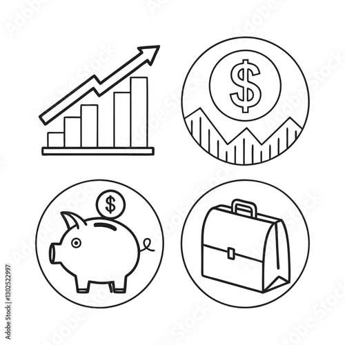 Investment-related icon set that allows line editing
