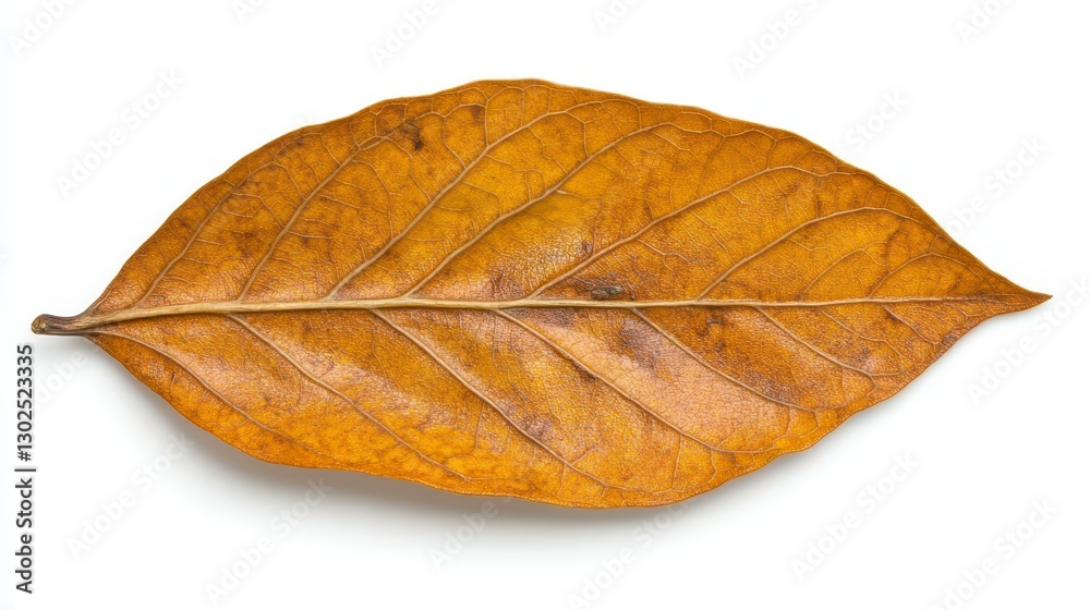 Obraz premium Single Dried Leaf Golden Brown Autumnal Colors White Background