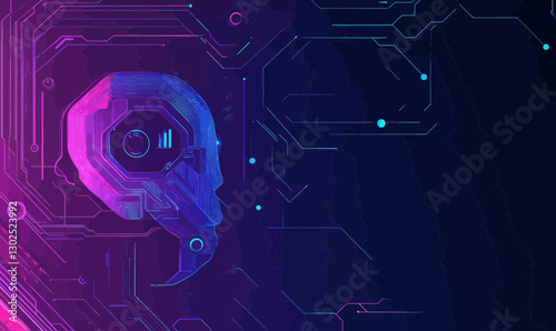 Futuristic AI Glitch Background with Digital Circuit Design for Tech Banners