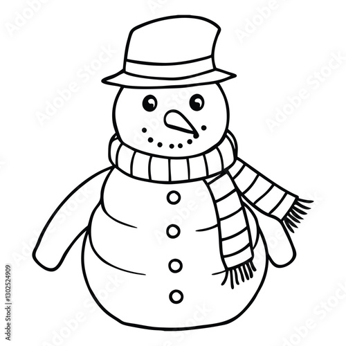 Snowman with a scarf outline illustration