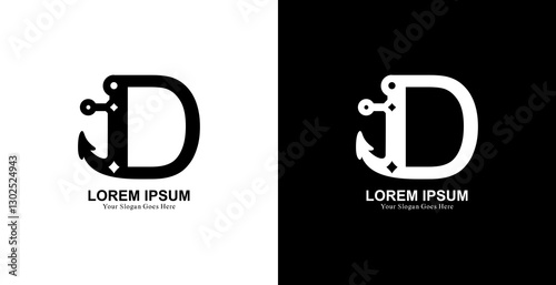 D letter logo design combined with anchor