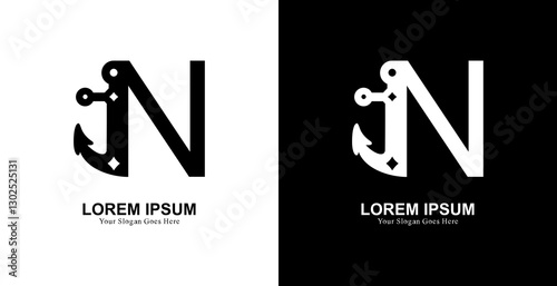 N letter logo design combined with anchor