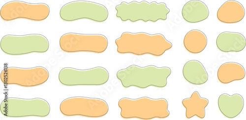 オレンジとグリーンの流体シェイプのイラストセット