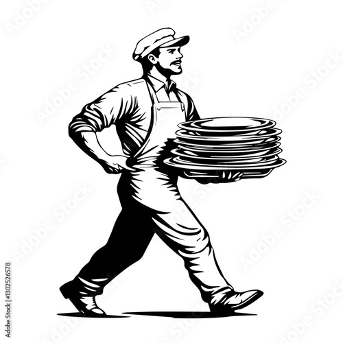 Creative Waiter Silhouette Vector for Food and Beverage Industry