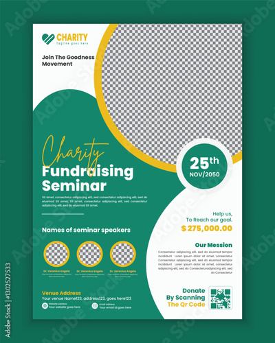 Charity Fundraising Seminar A4 Size Flyer Design or  Editable Fundraising Poster, Leaflet, and Handbill Design Template