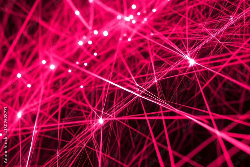Fototapeta premium Laser grid Abstract: A dynamic visual, the pink laser beams crisscross in a complex grid, forming a captivating display of interconnected lines and dazzling light.