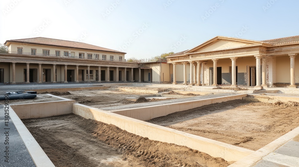 Obraz premium A government building under construction, featuring classic columns and modern design elements.
