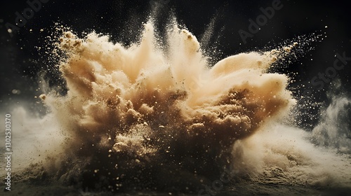 Dust Explosion: A dynamic scene of a powerful explosion of dust, with a dramatic display of form, highlighting the force of nature and its raw power. 