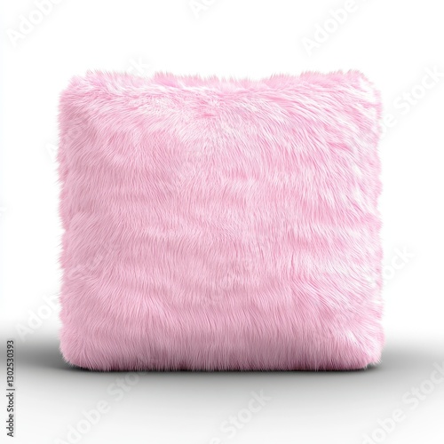 Soft Pink Fluffy Square Pillow on White Background