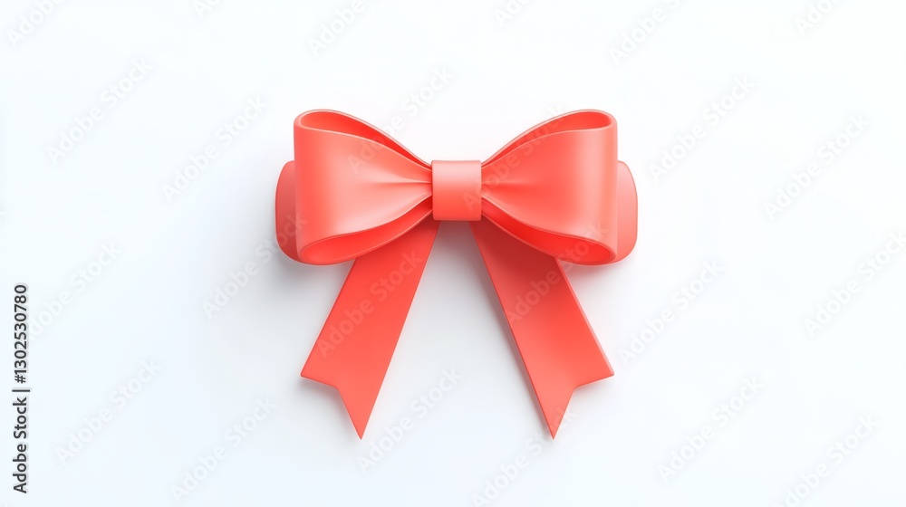 Elegant Coral Bow on White Background for Gift Decoration Elegant Coral Bow on White Background for Gift Decoration