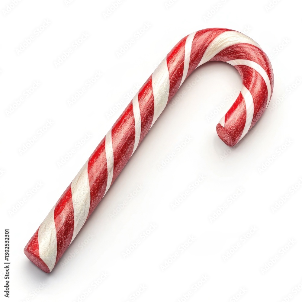 Fototapeta premium Red and White Candy Cane Isolated on White Background, Christmas, Sweet Treat