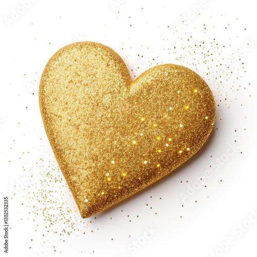 Golden Glitter Heart Isolated on White Background, Valentines, Decoration