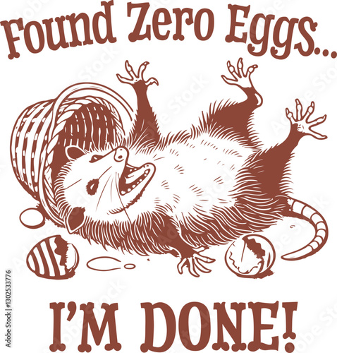 Easter Humor – Possum Lying Down After Finding Zero Eggs with Text “I’m Done!”