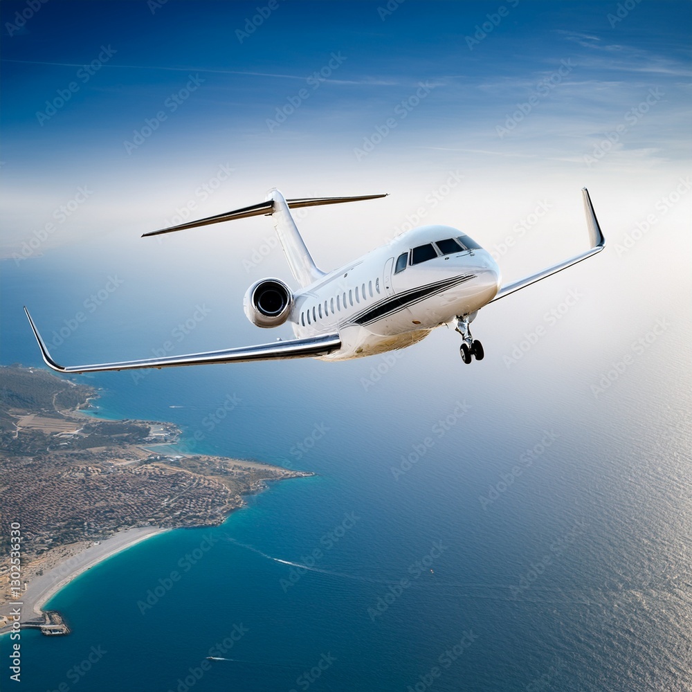 Naklejka premium Private jet flying mid-air luxury transportation travel 