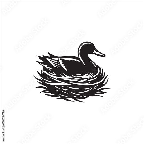Bird's nest duck on white background